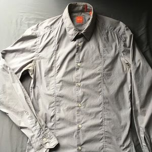 Boss Orange Gray/Blue slim micro stripe shirt S
